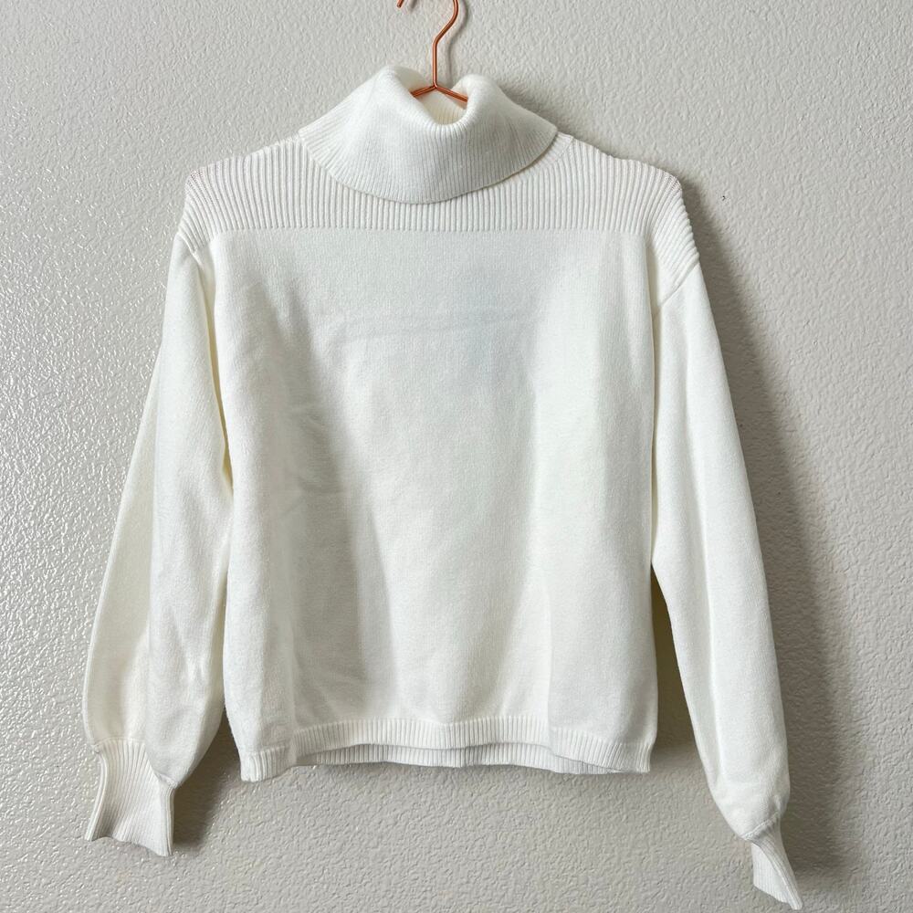 Lulus ivory cream turtleneck sweater bishop balloon sleeves